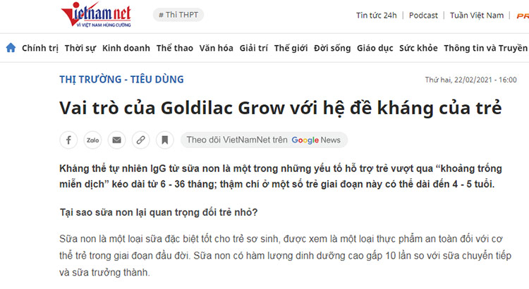 Vietnamnet Goldilac Grow